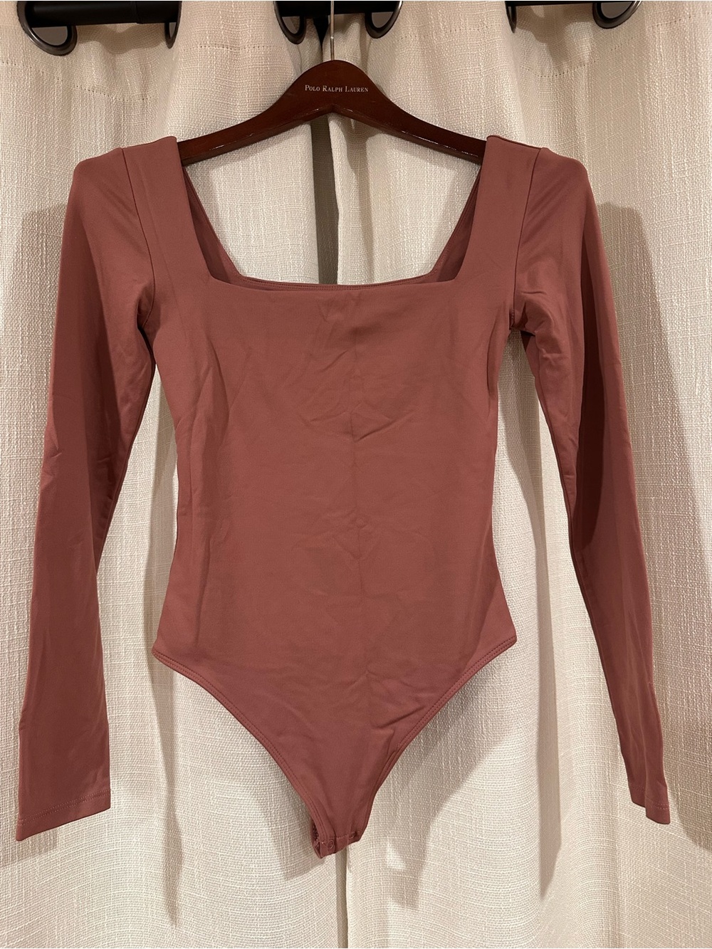 Babaton Long-Sleeve Square Neck One-Piece Bodysuit - Dusty Rose